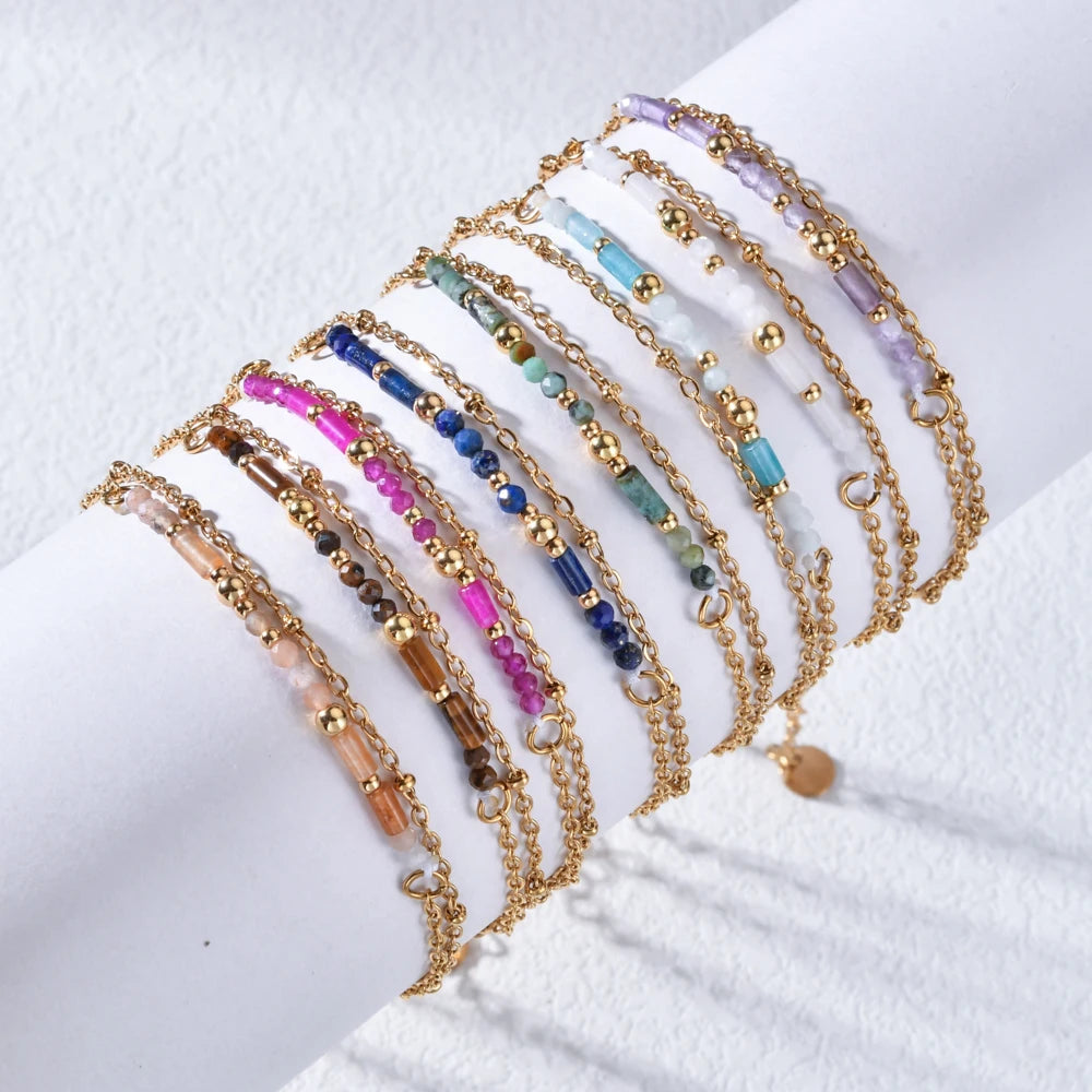 Bracelet Bohème Pierre Naturelle Plaqué Or 18K – Lapis Lazuli, Turquoise & Pierres Fines | Fait Main