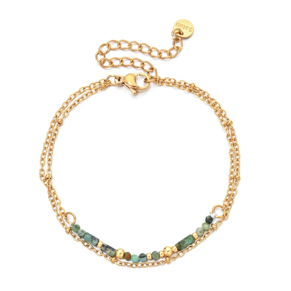 Bracelet Bohème Pierre Naturelle Plaqué Or 18K – Lapis Lazuli, Turquoise & Pierres Fines | Fait Main