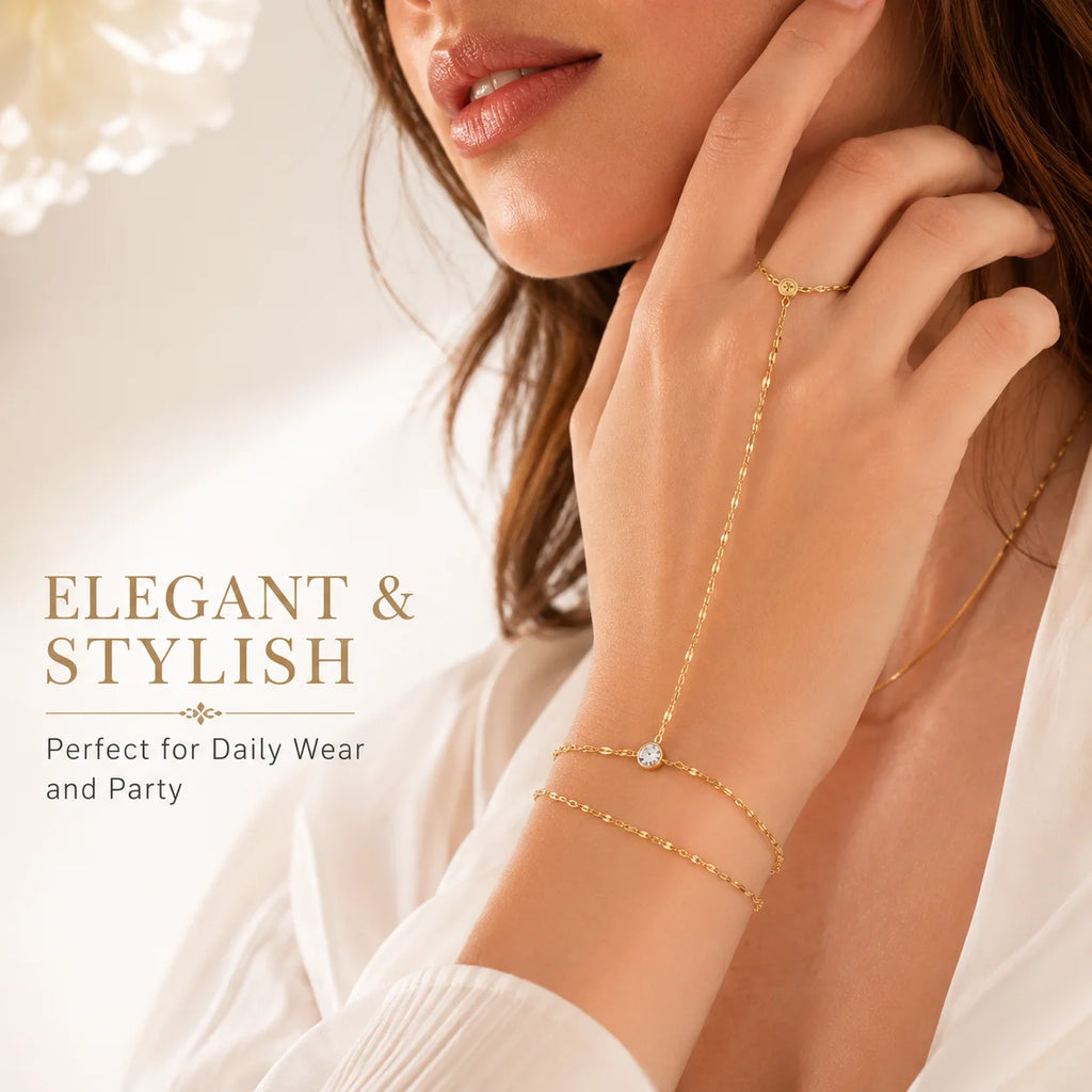 Bracelet Chaîne de Main Doré – Double Rang Ajustable en Acier Inoxydable