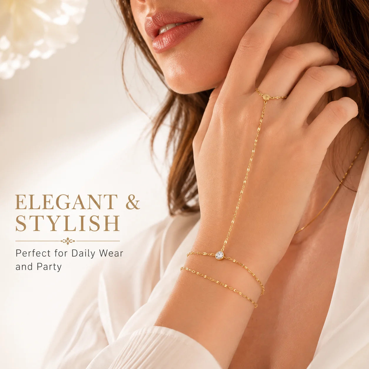 Bracelet Chaîne de Main Doré – Double Rang Ajustable en Acier Inoxydable