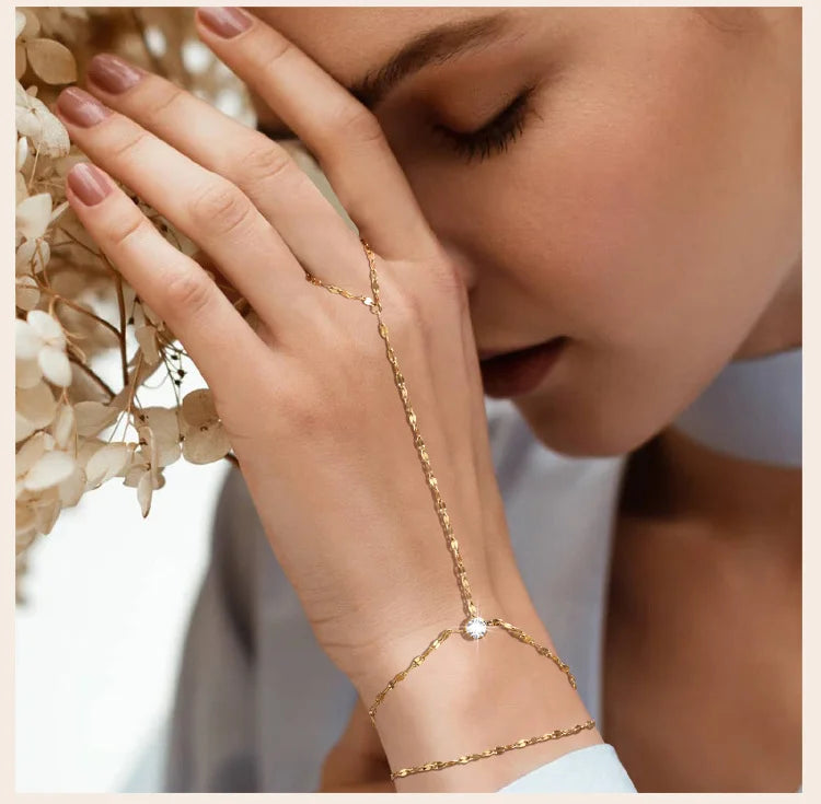 Bracelet Chaîne de Main Doré – Double Rang Ajustable en Acier Inoxydable