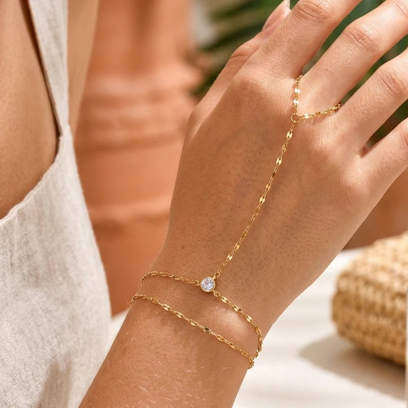 Bracelet Chaîne de Main Doré – Double Rang Ajustable en Acier Inoxydable