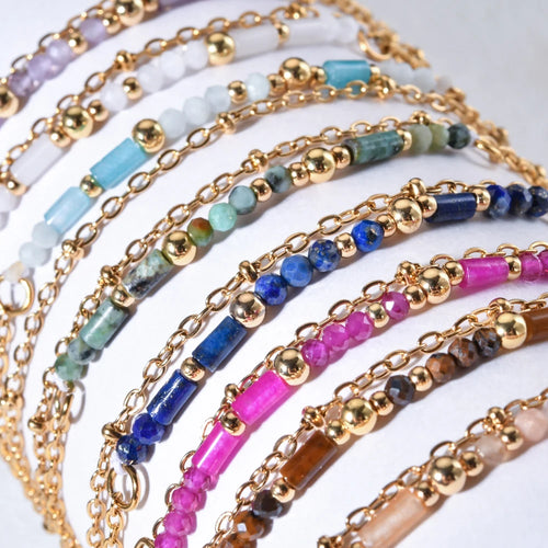 Bracelet Bohème Pierre Naturelle Plaqué Or 18K – Lapis Lazuli, Turquoise & Pierres Fines | Fait Main