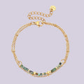 Bracelet NovaPick bohème à double chaîne en acier plaqué or 18K avec perles de pierres naturelles multicolores
